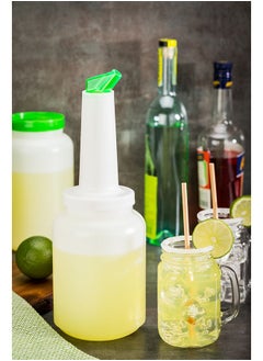 Restaurantware Restaurantware-2 qt Plastic Quick Pour Storage Container Bottle - with Green Spout and Lid - Bar Storage Bottle - 4 3/4" x 4 3/4" x 13 3/4" - 1ct Box - Bar Lux  - Image 3