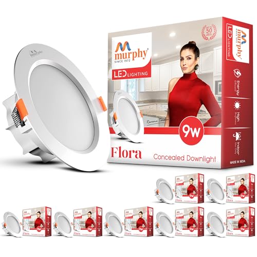 Murphy Flora 9W LED Down Light, Cool White Light, Round, Pack of 8, Recessed Ceiling LED Light, Suited for 3 inch Junction Box/Concealed Box (2 Years Warranty) | Pack of 8 - Image 1