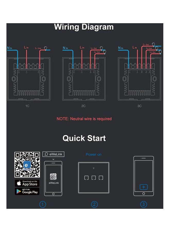 NIBEMINENT Wireless Smart Touch Switch Voice Control Compatible With Google Assistant Black - Image 2