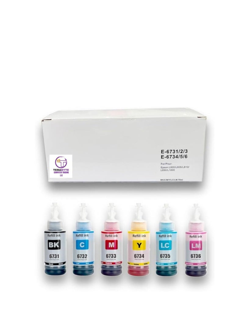 compatible EcoTank 673 Ink Bottles Set Compatible for Epson Printer L800 L805 L810 L850 L1800 Black,Cyan, Yellow, magenta,Light cyan , Light Magenta - Image 1