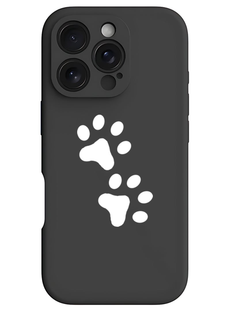 Theodor iPhone 16 Pro Black Protective Slim Fit Case Liquid Silicone Cover with Full Body Protection Anti-Scratch Shockproof Case For iPhone - Paw - White - Image 1