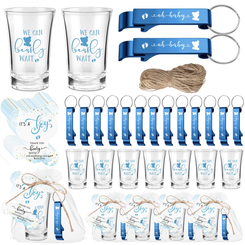Singhoow 50 Sets Baby Shower Favor for Guests Acrylic Shot Glasses with Bottle Opener Keychains Thank You Tags and Bags Gender Reveal Party Favors for Guest Baby Shower Return GiftBear Boy - Image 2