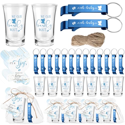 Singhoow 50 Sets Baby Shower Favor for Guests Acrylic Shot Glasses with Bottle Opener Keychains Thank You Tags and Bags Gender Reveal Party Favors for Guest Baby Shower Return GiftBear Boy - Image 1