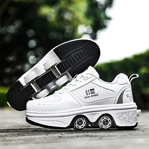 Pairobin 2-in-1 Roller Skates Shoes with Retractable 4 Wheels & Pop-Out Deformation Sneakers Outdoor Sports Skating Shoes for Girls Boys - Image 2