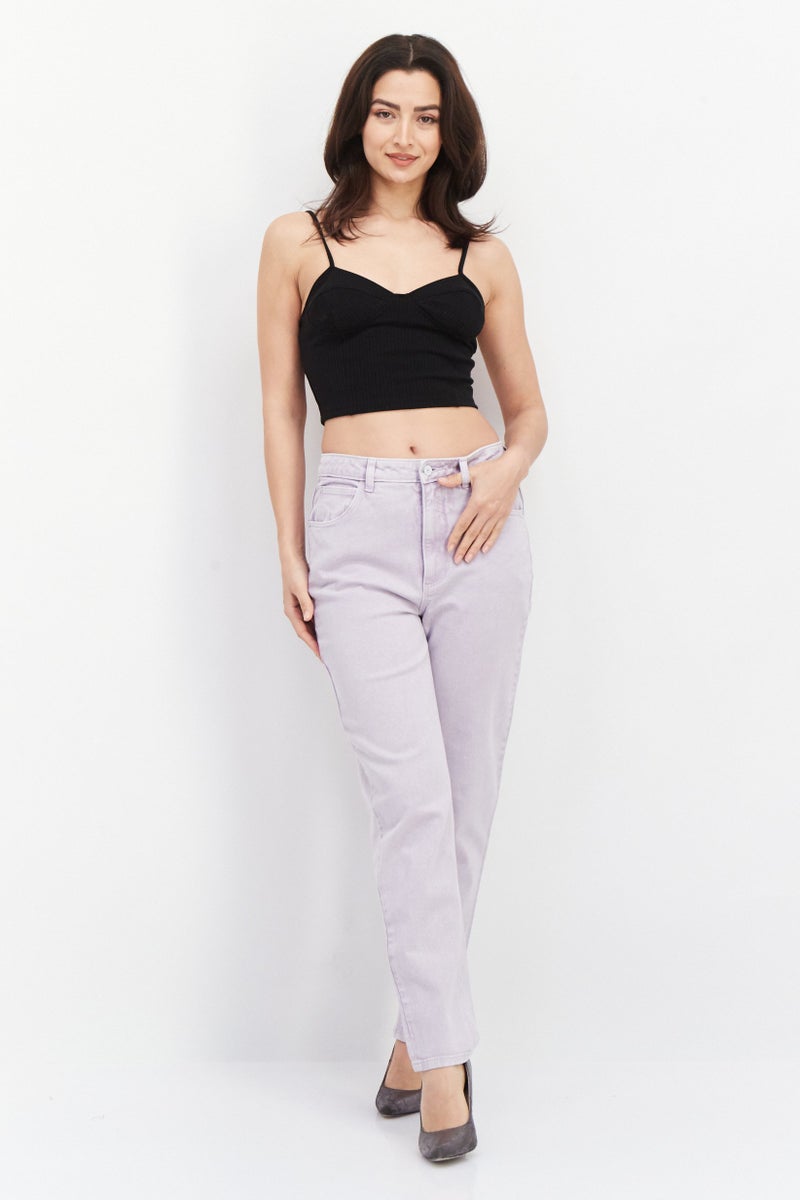GUESS Women Tapered Fit Wash Stretchable Jeans, Lavender - Image 2