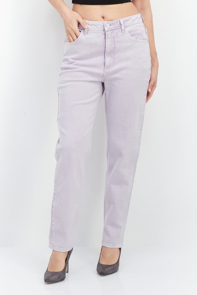 GUESS Women Tapered Fit Wash Stretchable Jeans, Lavender - Image 1