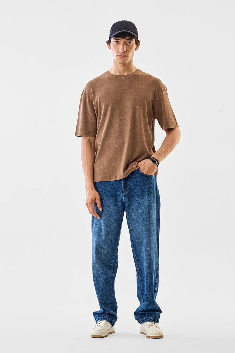 SNITCH Brown Solid Half Sleeve Oversized Core Lab T-Shirt