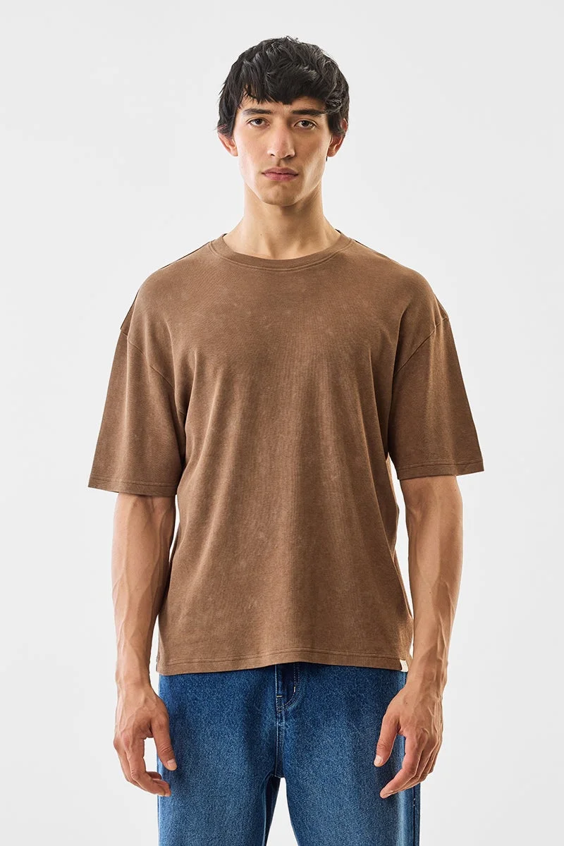 SNITCH Brown Solid Half Sleeve Oversized Core Lab T-Shirt