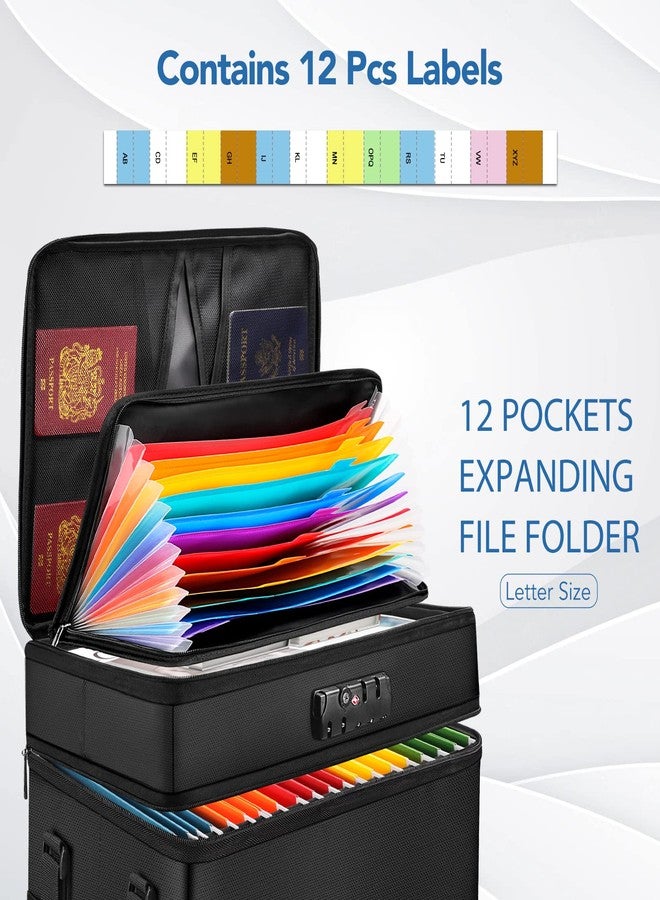 ELOBOON Fireproof Document Box with 13 Pockets Accordian File Organizer, Water-Resistant File Organizer Box with Lock, Collapsible File Storage Cabinet for Hanging Letter/Legal Folder, Black - Image 4