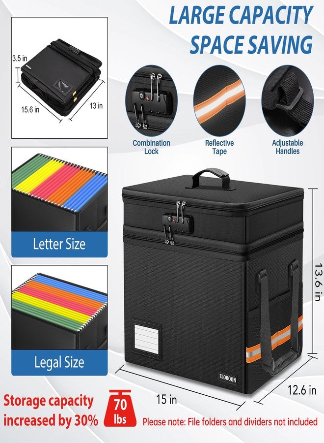 ELOBOON Fireproof Document Box with 13 Pockets Accordian File Organizer, Water-Resistant File Organizer Box with Lock, Collapsible File Storage Cabinet for Hanging Letter/Legal Folder, Black - Image 3