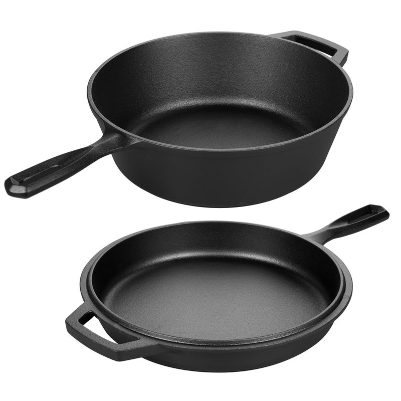 VORRINGARD Pre-seasoned Cast Iron Double Dutch Oven Pot with Skillet Lid, for Bread Baking, Outdoor, Campfire Cooking, 3 Quart - Image 2