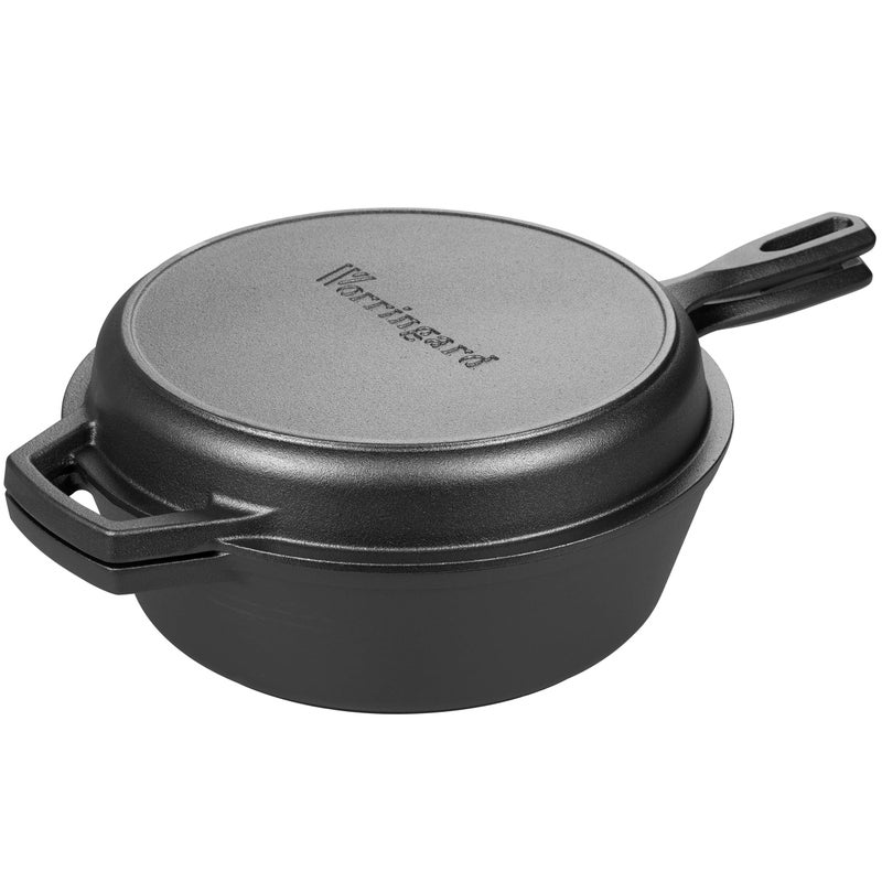VORRINGARD Pre-seasoned Cast Iron Double Dutch Oven Pot with Skillet Lid, for Bread Baking, Outdoor, Campfire Cooking, 3 Quart - Image 1