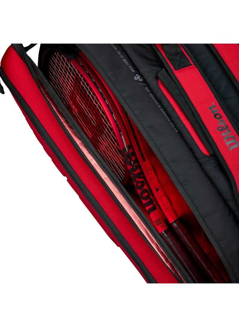 Wilson Clash V2 Red Tennis Racket Bag, Adults, Holds up to 15 rackets