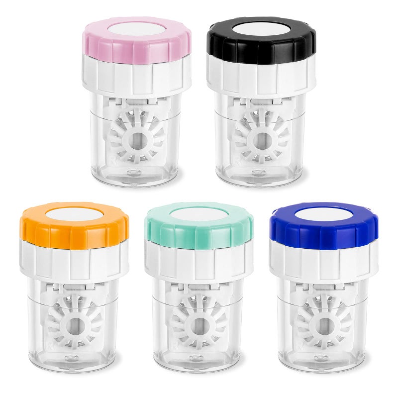 Sibba 5 Pieces Contact Lens Cases Manually Contact Lens Washer Cleaner Portable Rotation Contact Lens Cleaning Container Contact Lens Soak Storage Kit for Travel Home