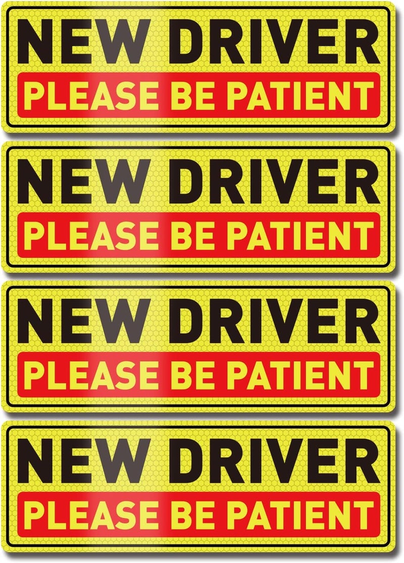 YIKIADA New Driver Car Magnet 12 x 4 Inches Reflective Magnetic Sticker - 4 Pack - Image 1
