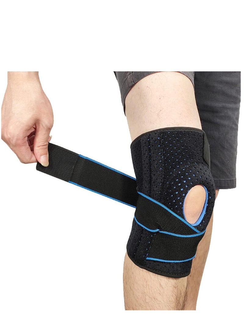 KASTWAVE Knee Support Brace Open-Patella Gel Pads Knee Brace Side Stabilizers Adjustable and Breathable Knee Supports, Joint Pain Relief Injury Recovery for Men and Women Blue(1 piece)  - Image 2