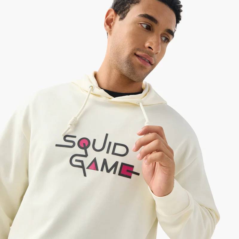 SP Characters Squid Game Print Hooded Sweatshirt with Long Sleeves