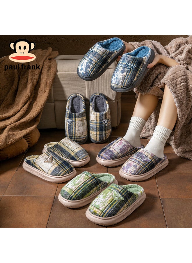 Paul Frank Men's Thick-soled Cotton Slippers Warm Winter Women's Postpartum Indoor Outdoor Couple Plush Cotton Shoes 106 Dark Blue Size 44-45