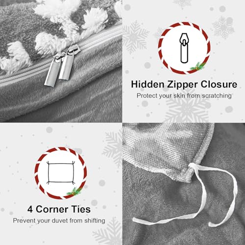 ASPMIZ 3 Piece Christmas Duvet Cover Queen Size, Christmas Tree Jacquard Queen Duvet Covers Fluffy, Winter Cozy Bedding Set with Zipper Closure, 1 Comforter Cover 90 x 90 & 2 Pillow Shams, Grey - Image 5