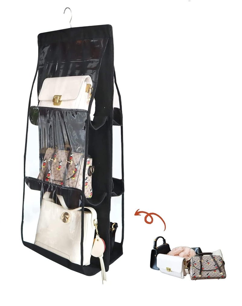 2HEET 2HEET Handbag Organizer Foldable Purse Storage SpaceSaving Organizer for Wardrobe 6 Large Vinyl Pockets for Clutches Pouches Handbag with 360 Rotating Hook Pack of 1  - Image 1