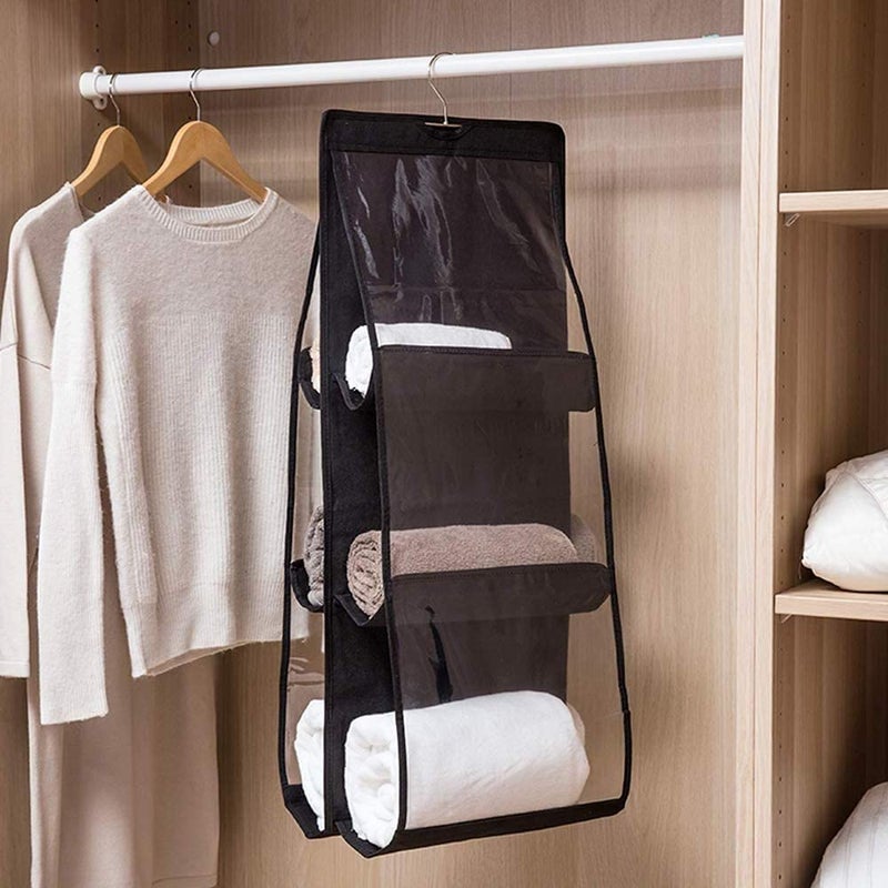 2HEET 2HEET Handbag Organizer Foldable Purse Storage SpaceSaving Organizer for Wardrobe 6 Large Vinyl Pockets for Clutches Pouches Handbag with 360 Rotating Hook Pack of 1  - Image 2