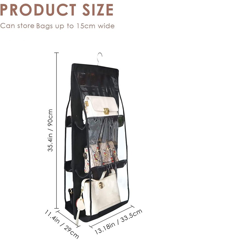 2HEET 2HEET Handbag Organizer Foldable Purse Storage SpaceSaving Organizer for Wardrobe 6 Large Vinyl Pockets for Clutches Pouches Handbag with 360 Rotating Hook Pack of 1  - Image 3