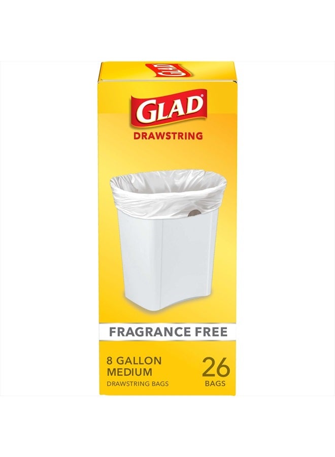 Glad أكياس القمامة، أكياس قمامة متوسطة بسلك، 8 جالون، بيضاء، خالية من العطور، 26 قطعة، قد يختلف التعبئة - Image 1