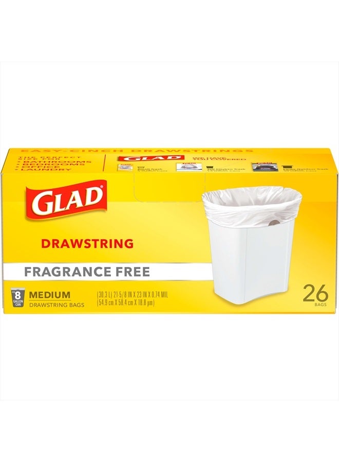 Glad أكياس القمامة، أكياس قمامة متوسطة بسلك، 8 جالون، بيضاء، خالية من العطور، 26 قطعة، قد يختلف التعبئة - Image 4