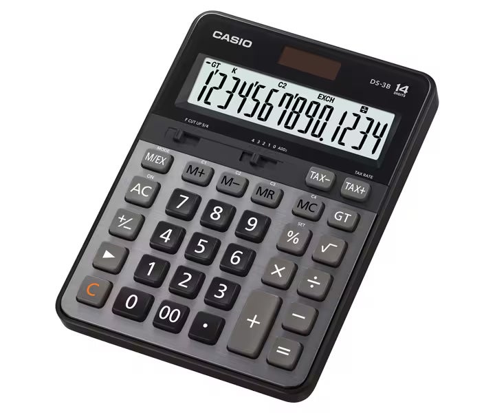 Casio DS-3B 12-Digit Desktop Calculator with Large Display, Dual Power, Tax Calculation & Professional Office Functions black