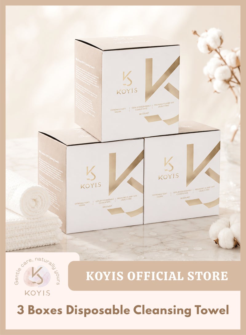 KOYIS Cleansing Towels, Thick Pearl-Textured Face Towels with Magnetic Flip-Top Box, Plant-Based Lint-Free Facial Wipes for Sensitive Skin, Face Cleansing, Makeup Removal & Daily Skincare - 3 Boxes - Image 1