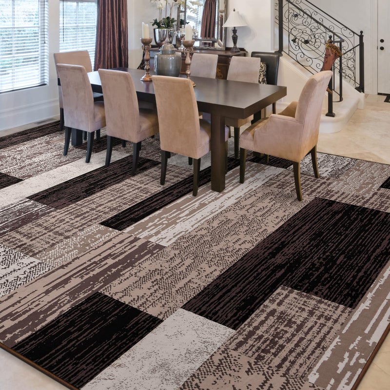FlyDOIT Modern Geometric Patchwork Area Rug, 4x6 Chocolate Large Rugs for Living Room, Rockwood Collection Indoor Rugs for Bedroom, Throw Carpet Floor Decor for Entryway Dining Room Office Nursery - Image 4