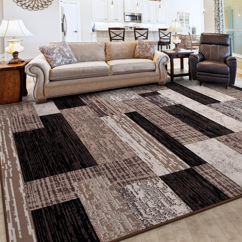 FlyDOIT Modern Geometric Patchwork Area Rug, 4x6 Chocolate Large Rugs for Living Room, Rockwood Collection Indoor Rugs for Bedroom, Throw Carpet Floor Decor for Entryway Dining Room Office Nursery - Image 3