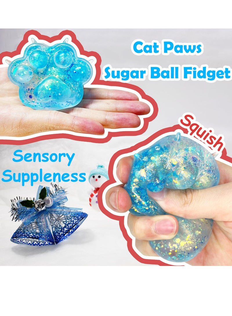 SOLARAE كرة ضغط على شكل مخلب قط، 2 قطعة كرات ضغط للتوتر للبالغين، كرة سكر قابلة للضغط، هدايا حفلات، كرة ضغط حيوانات، ألعاب فidget، كرة مخلب قط قابلة للضغط، لهدايا الحفلات (زرقاء) - Image 4