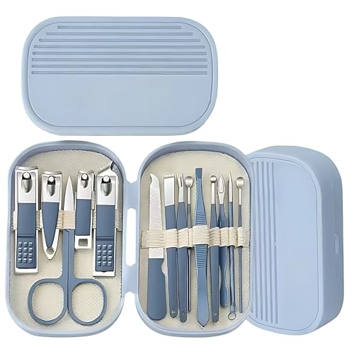 YOMITH Manicure Set, Nail Clippers Set, High-Carbon Steel Nail Care Kit, Portable Travel Mini Nail Cutter Kit with Box, Nail Grooming Kit with Earpick Set for Men Women (BLUE, 14 PCS) - Image 1