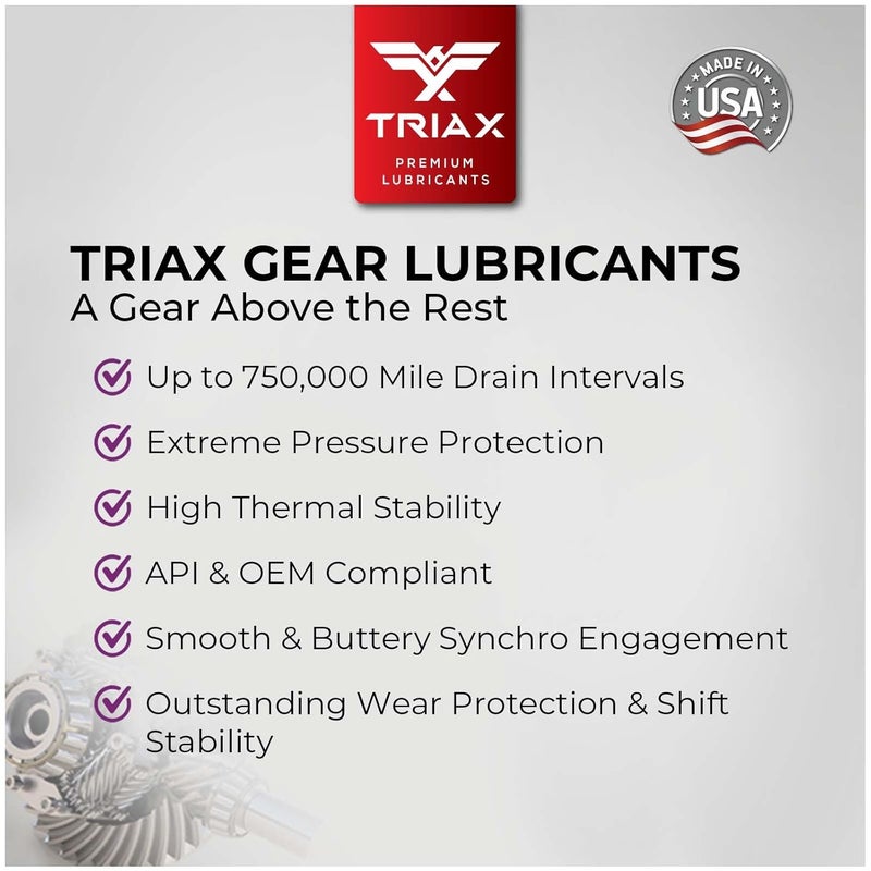 زيت تروس TRIAX Synergy Gear MT 75W-90 GL-4 (MT-90)؛ سائل ناقل حركة يدوي اصطناعي بالكامل؛ تغيير سلس؛ لا التصاق، انزلاق، اهتزاز، أو ارتعاش؛ آمن للمعادن الصفراء (1 كوارت) - Image 4