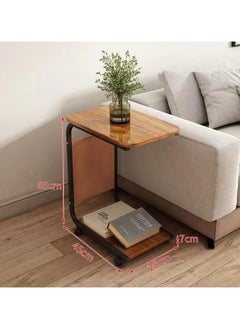 YQbest C Shaped End Table Movable Couch Side Table with Storage Bag Small 2 Tier Sofa Bed Side Table with Sturdy Metal Frame and Lockable Wheels for Living Room & Bedroom (15.7" L x 11" W x 25" H) (brown)  - Image 4