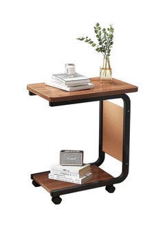 YQbest C Shaped End Table Movable Couch Side Table with Storage Bag Small 2 Tier Sofa Bed Side Table with Sturdy Metal Frame and Lockable Wheels for Living Room & Bedroom (15.7" L x 11" W x 25" H) (brown)  - Image 5