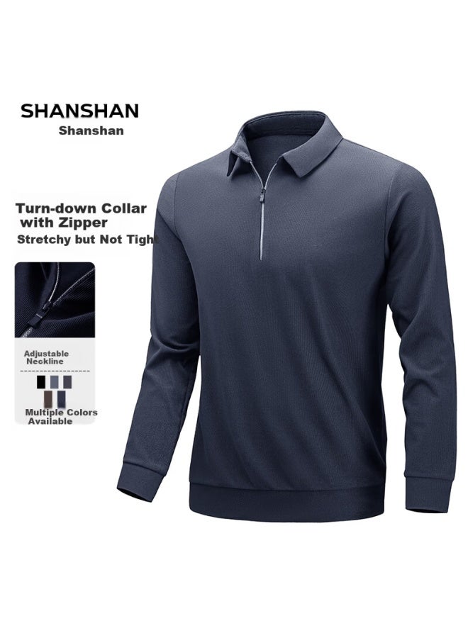 Shanshanshanshan Men's Long Sleeve T-shirt Autumn Casual Versatile Polo Shirt Business Stretch Dad Top - Image 1