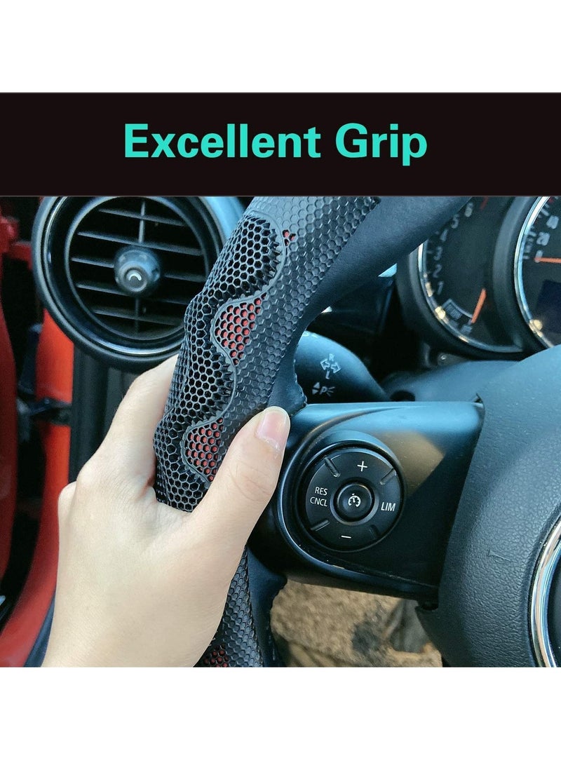 Excefore Steering Wheel Cover Universal 15 inch, Microfiber Leather Viscose, Great Grip with 3D Honeycomb Anti-Slip Design, Red - Image 4