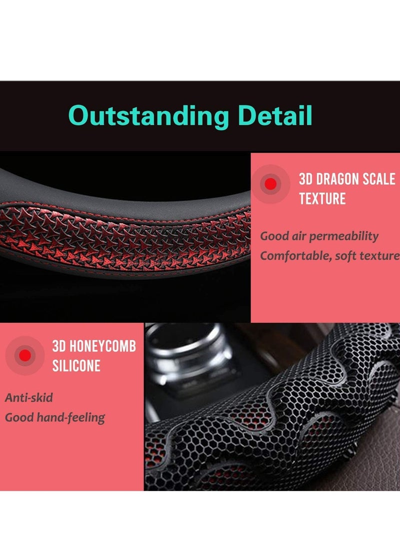 Excefore Steering Wheel Cover Universal 15 inch, Microfiber Leather Viscose, Great Grip with 3D Honeycomb Anti-Slip Design, Red - Image 3