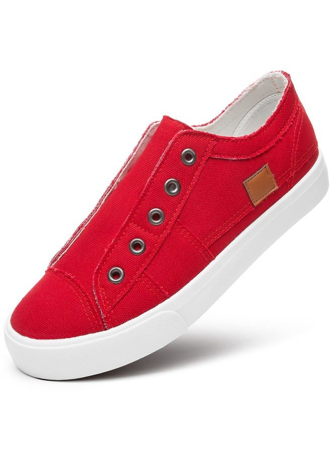 XRH Women's Slip on Shoes Non Slip Fashion Canvas Sneakers Low Top Casual Shoes(Red,US7.5 - Image 1
