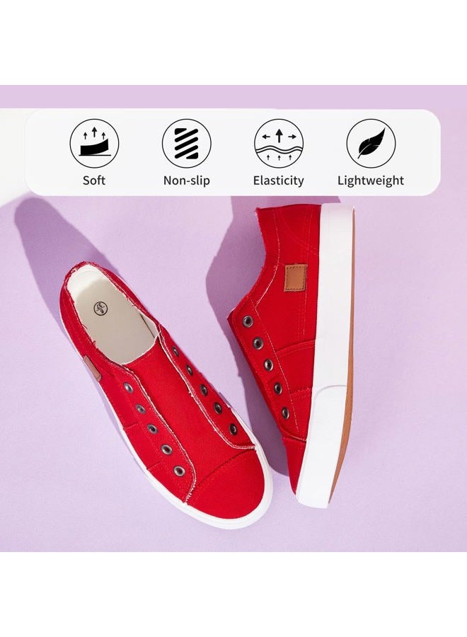 XRH Women's Slip on Shoes Non Slip Fashion Canvas Sneakers Low Top Casual Shoes(Red,US7.5 - Image 3