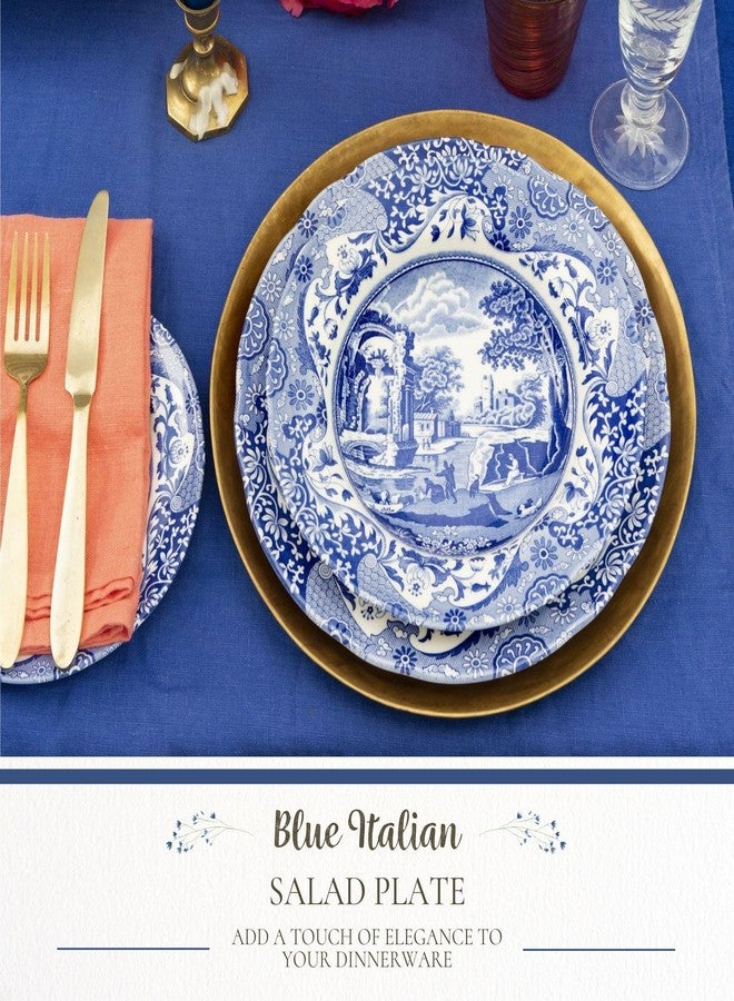 Spode Blue Italian 8-Inch Salad Dish - Fine Earthenware Serving Plate with Eastern Border Motif - Classic White Center - Microwave, Freezer, Oven, Dishwasher Safe, Great for Gifting - Image 2