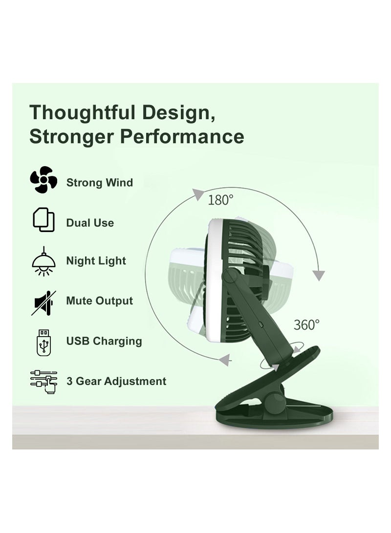 Teknum 2-IN-1 Stroller USB Charging Fan with Light-Green - Image 2