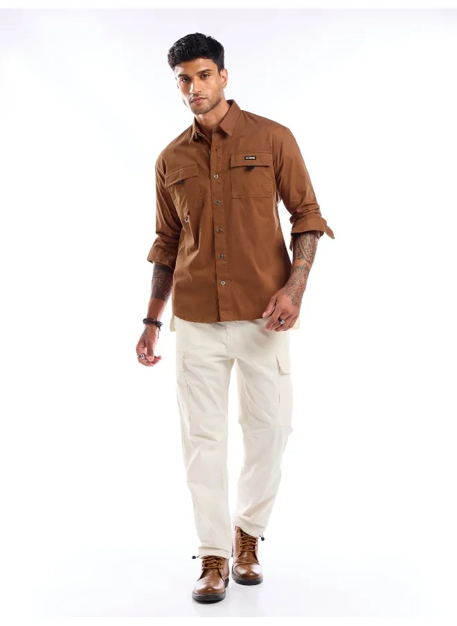 بيونغ Rust Orange Cargo Shirt for Men