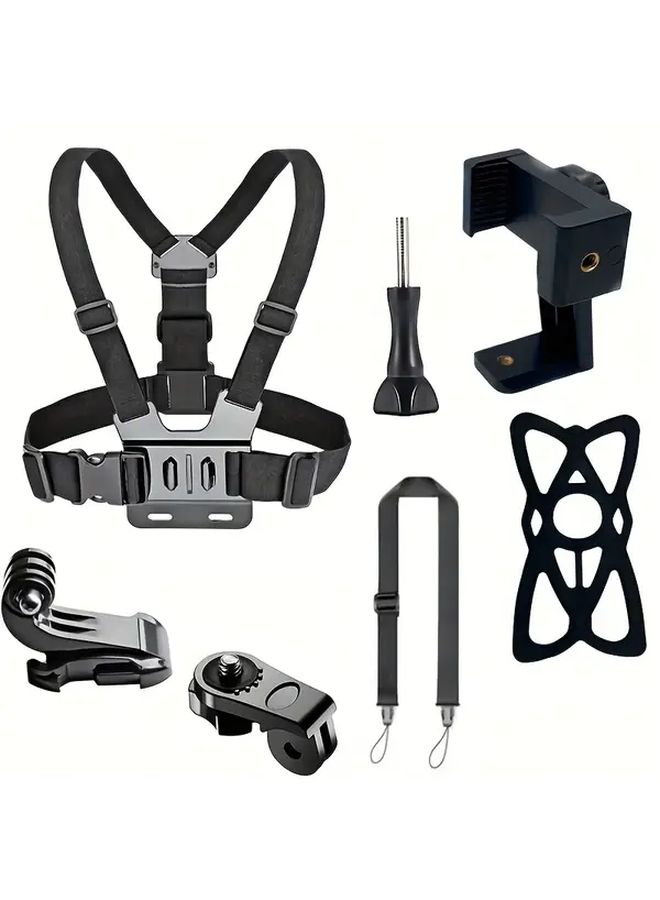 Adjustable Chest Strap Mount Phone Clip Holder For Sports Camera Black - Image 1