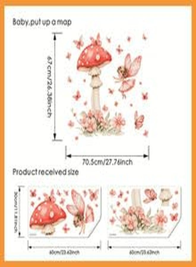 DRWSSR 2 Sheets Removable Cute Mushroom Fairy Wall Decals DIY Green Plants and Flower Wall Decals Peel and Stick Pink Butterfly Decal for Girls Home Nursery Bedroom Bathroom Decor - Image 2
