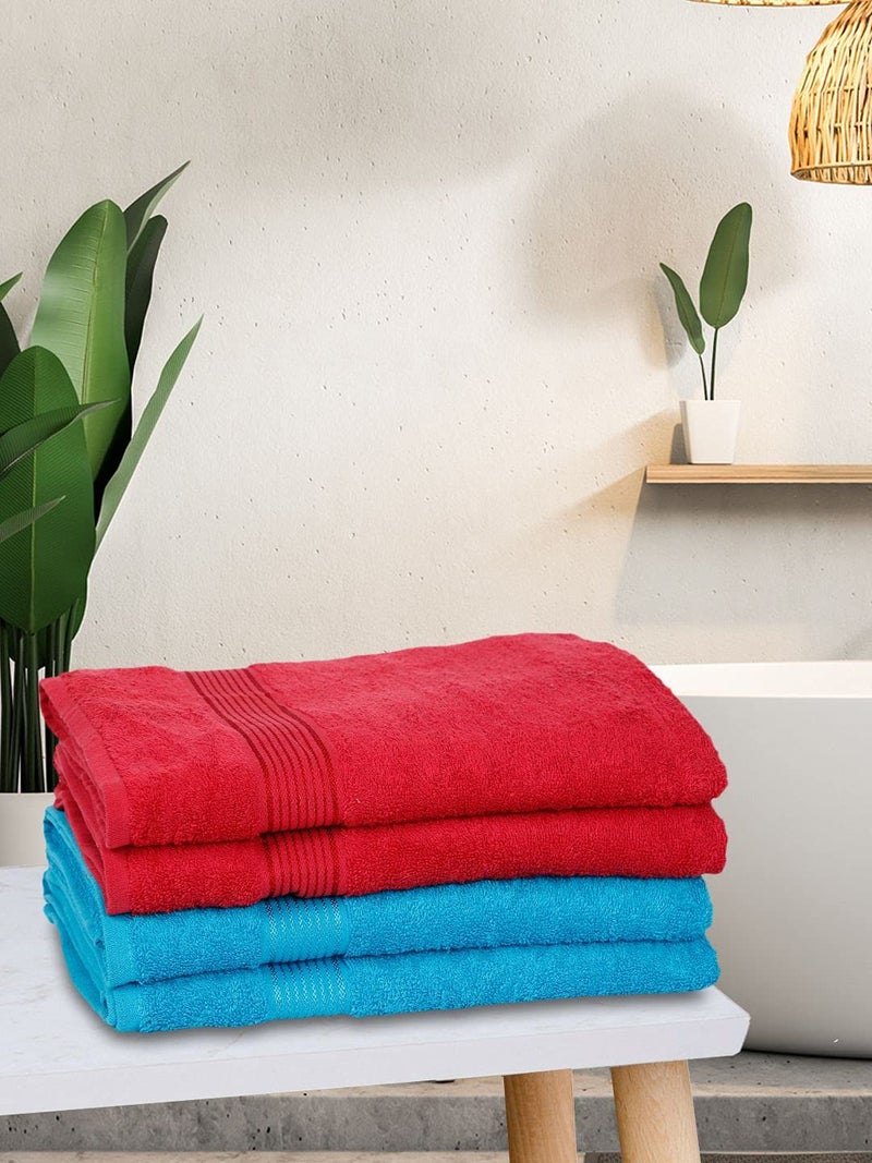Kopa by Bianca 400 GSM 100% Cotton Soft Terry Towel l 4pc Bath Towel l Towel Bath l Head Bath Towel for Women l D`Ross l Red-Turq - Image 1