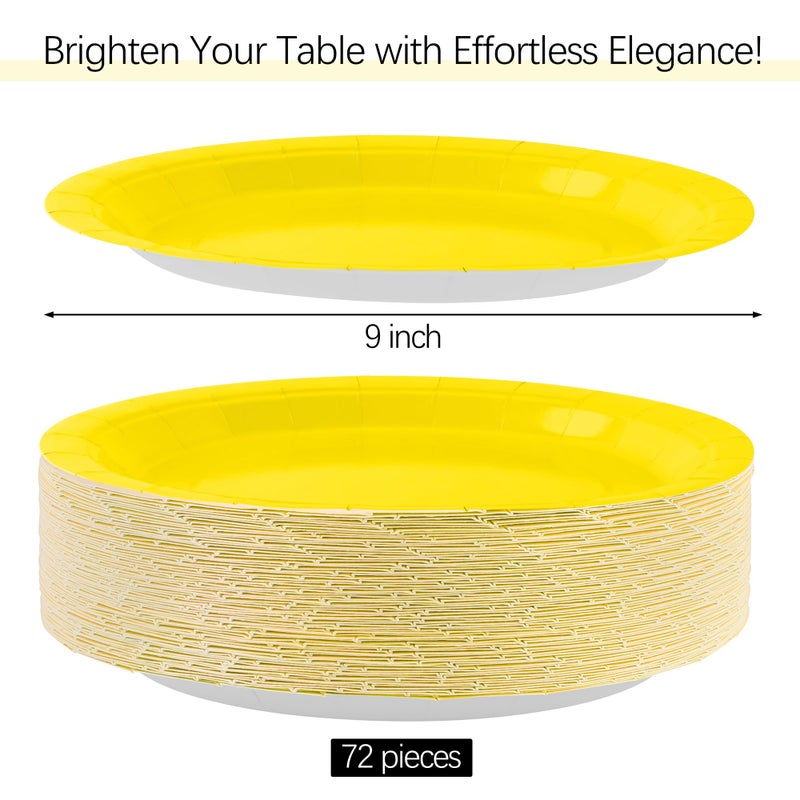 Breroa 72 Yellow Paper Plates - 9 Inch Disposable Heavy Duty Plates for Sustainable Dinner  Dessert  Parties & Holidays - Image 2