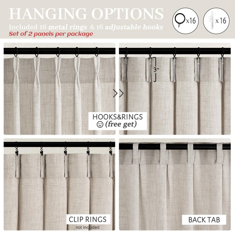PleatedDrapes Grayish Brown Thick Burlap Semi Sheer Curtains 96 Inches Long for Bedroom 2 Panels Set, Pinch Pleated Linen Blend Tan Light Filtering Curtain with Hooks Back Tab Memory Trained Viral Window Drapes 8FT - Image 4